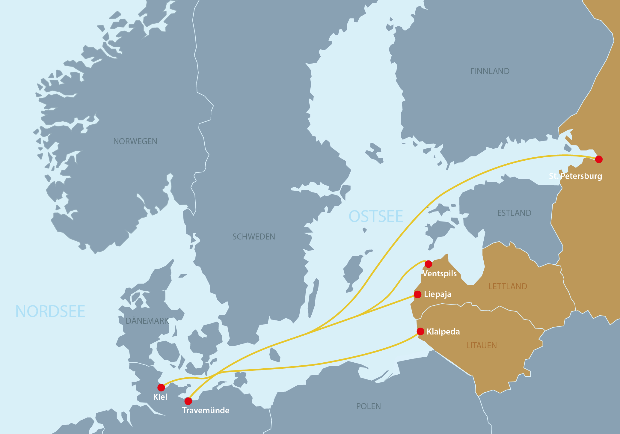 Karte Baltische Staaten & Russland